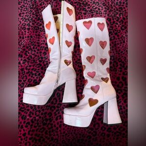 Sugar Thrillz Pink and White Heart Heeled Boots